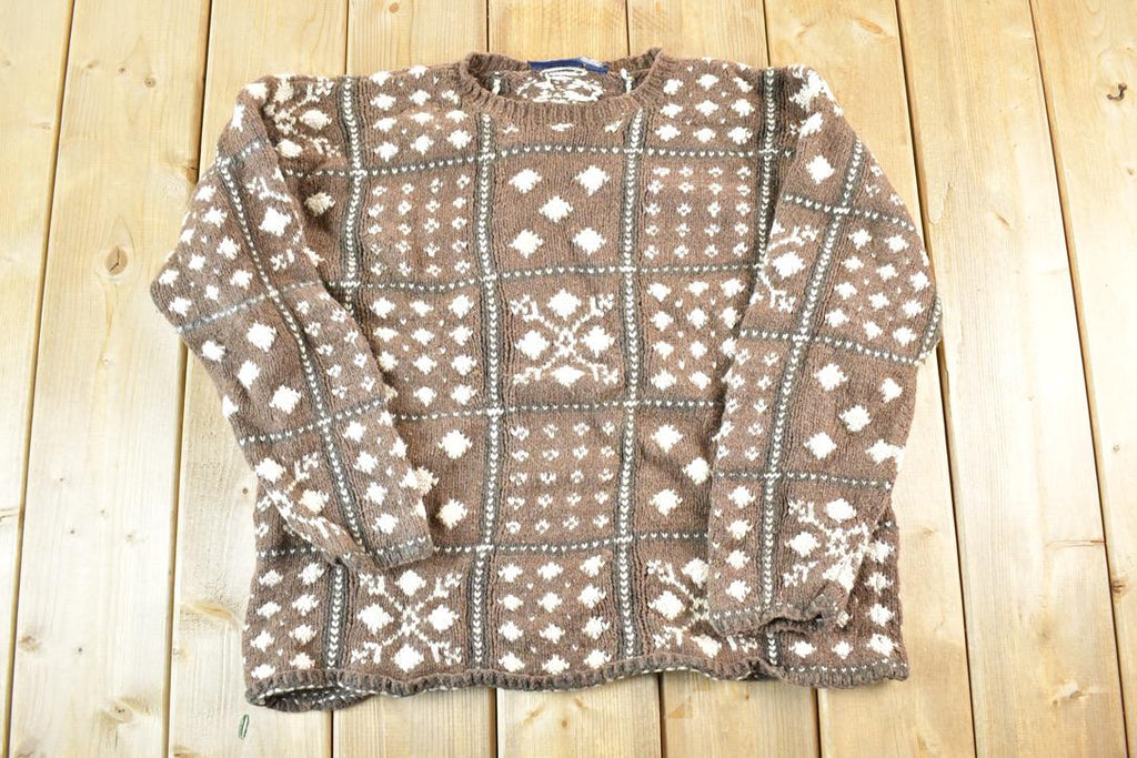 Vintage 1990s Crazy Horse Knit Abstract Pattern Crewneck Sweater Mens L