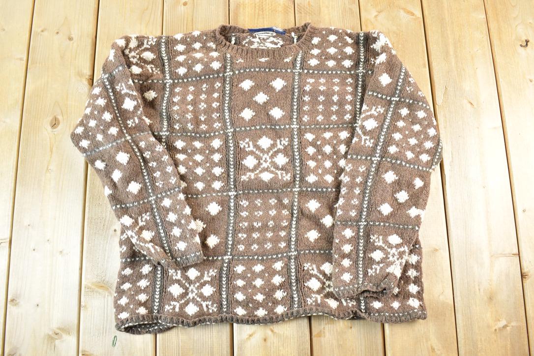 Vintage 1990s Crazy Horse Knit Abstract Pattern Crewneck Sweater Mens L