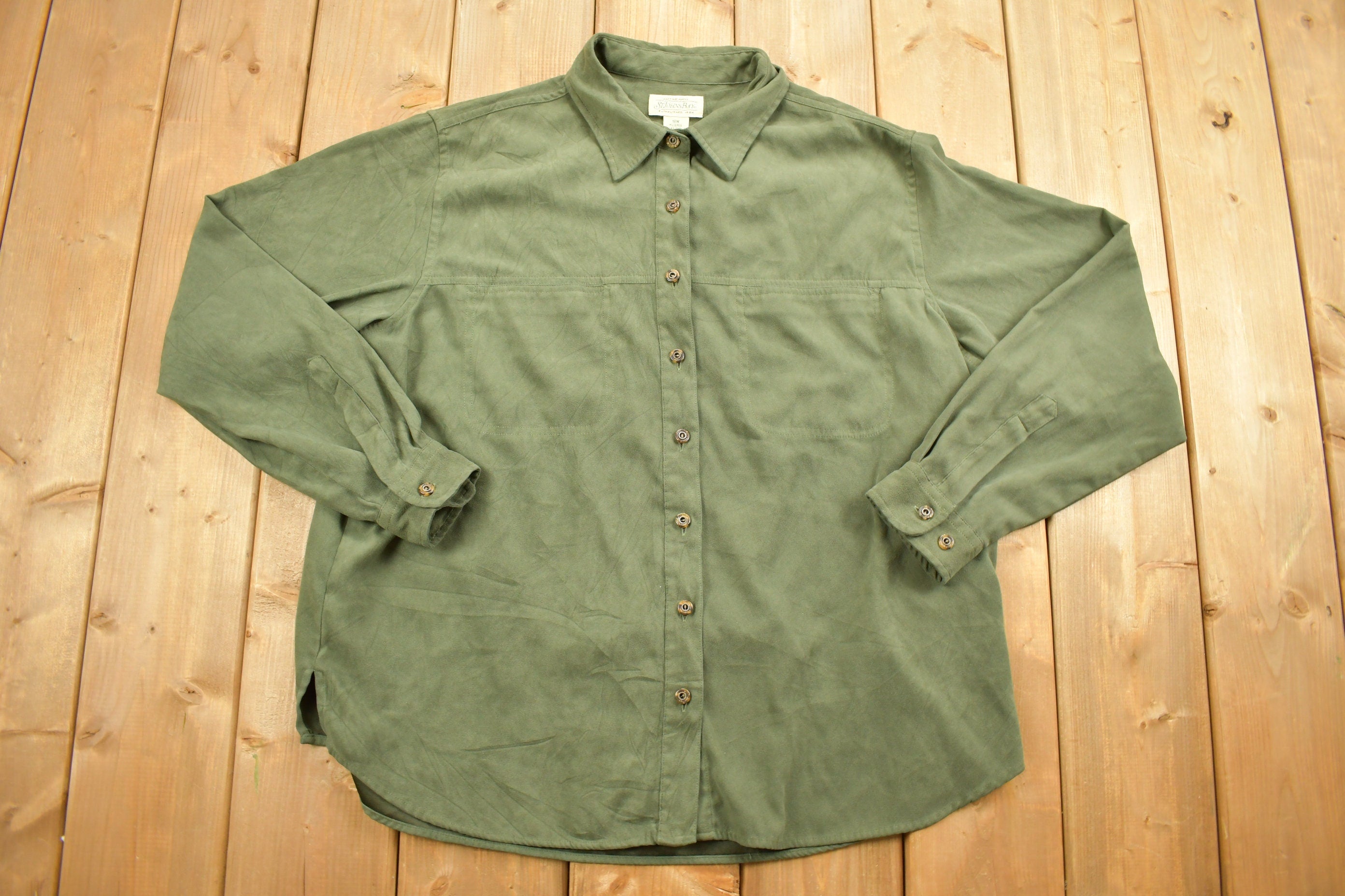 Vintage 1990s St Johns Bay Blank Green Button Up Shirt