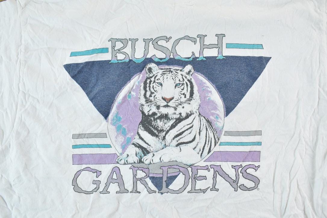 Vintage 1990s Busch Gardens White Tiger Single Stitch Cropped T-Shirt