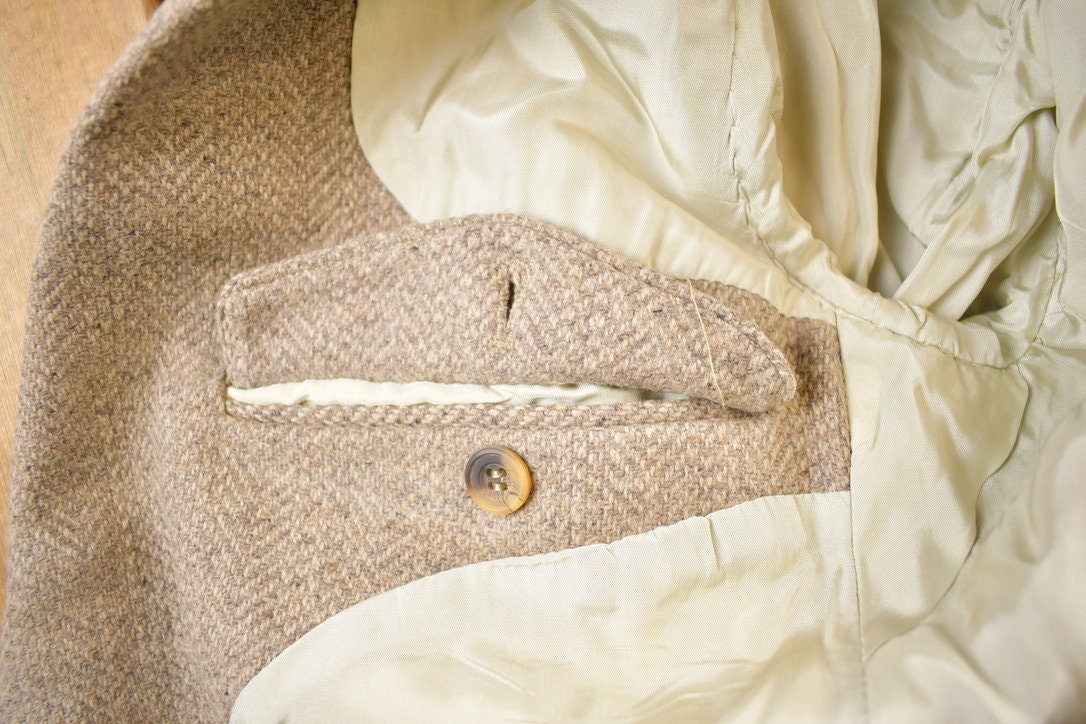 Vintage 1980s Beige Wool Button Up Blazer Jacket