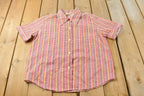 Vintage 1970s Gingham Plaid Short Sleeve Button Up Shirt Women's L /