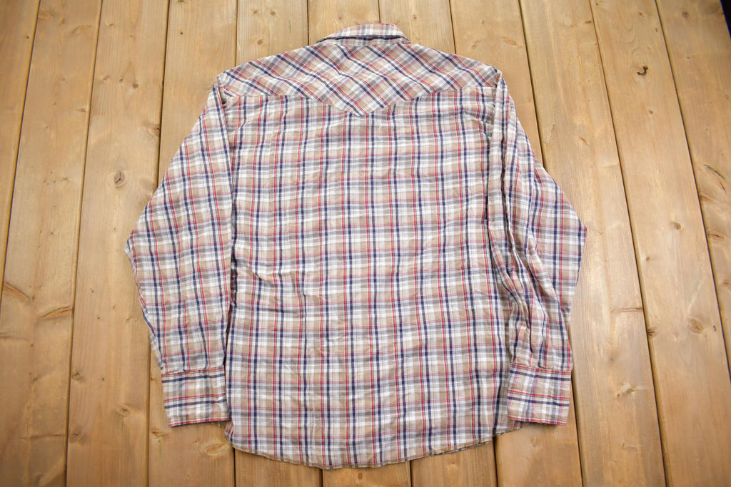 Vintage 1990s Wrangler Plaid Western Style Button Up Rodeo Shirt- Large