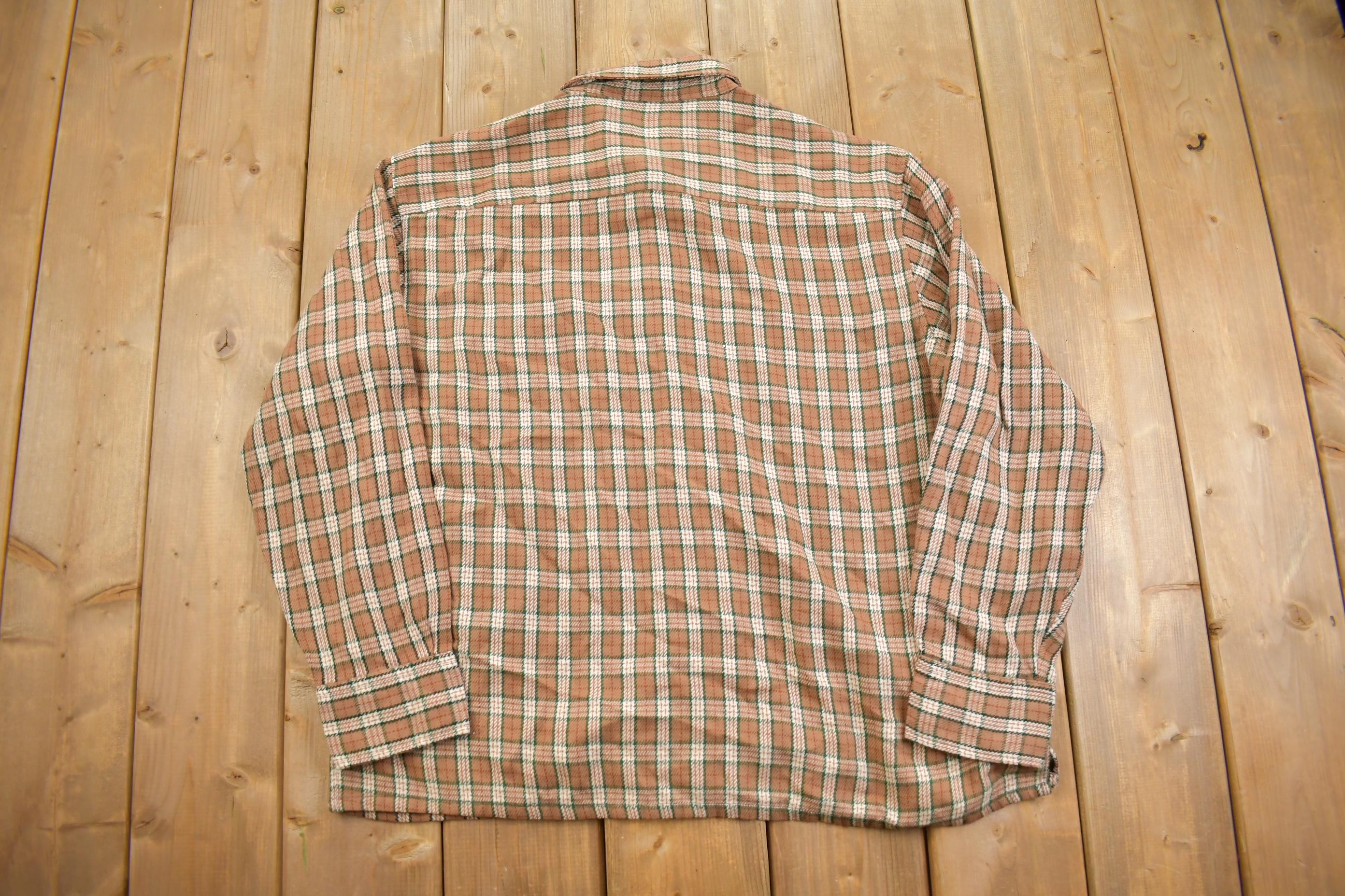Vintage 1980s Arrow Plaid Flannel Button Up Shirt - Large