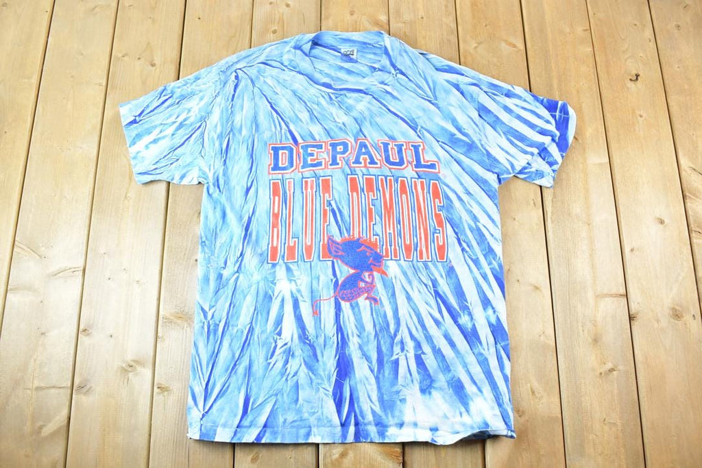 Vintage 1990s Depaul Blue Demons Tie Dye Souvenir T-Shirt Men's L