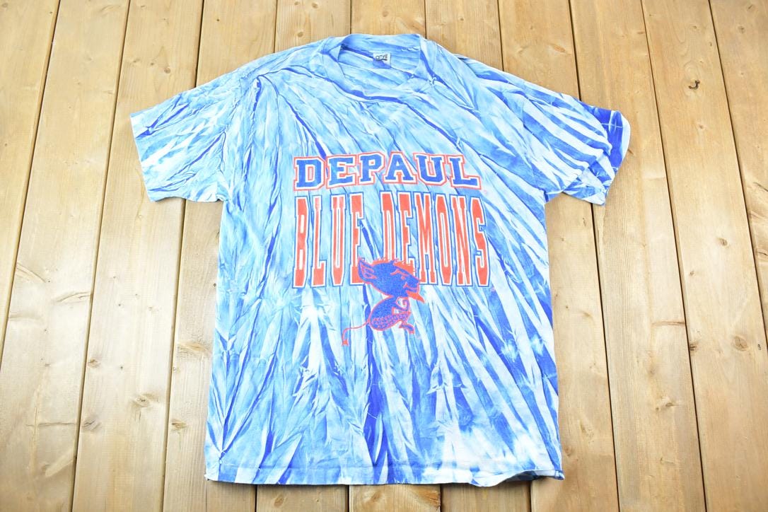 Vintage 1990s Depaul Blue Demons Tie Dye Souvenir T-Shirt Men's L