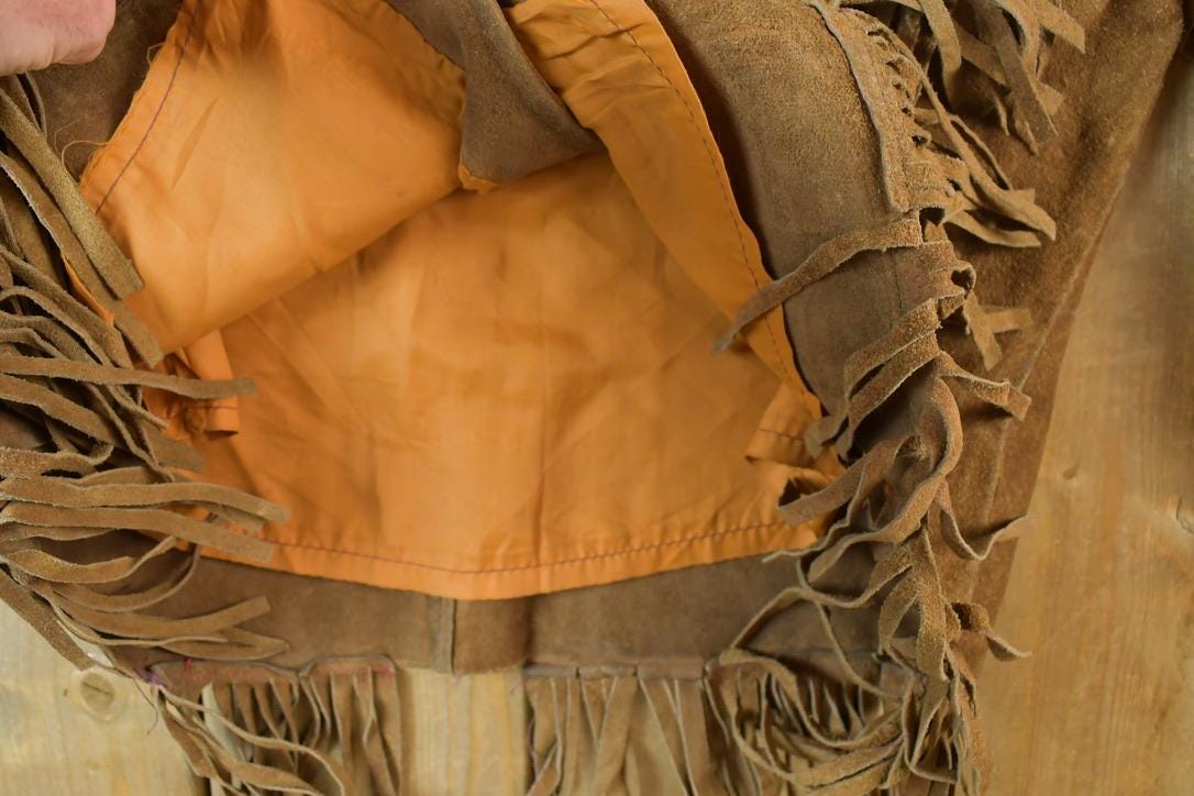 Vintage 1970s Leather Western Fringe Jacket Made In USA