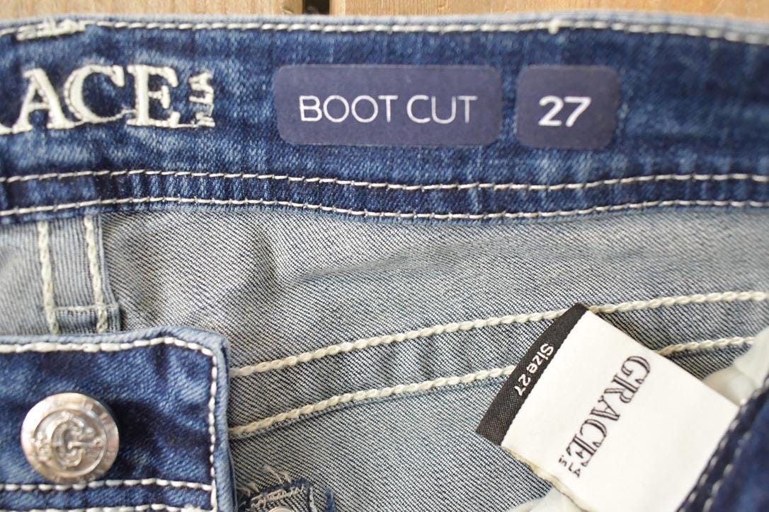 Vintage Deadstock Y2K Grace In LA Bedazzled Bootcut Low Rise Jeans Women's Size 26 x 32