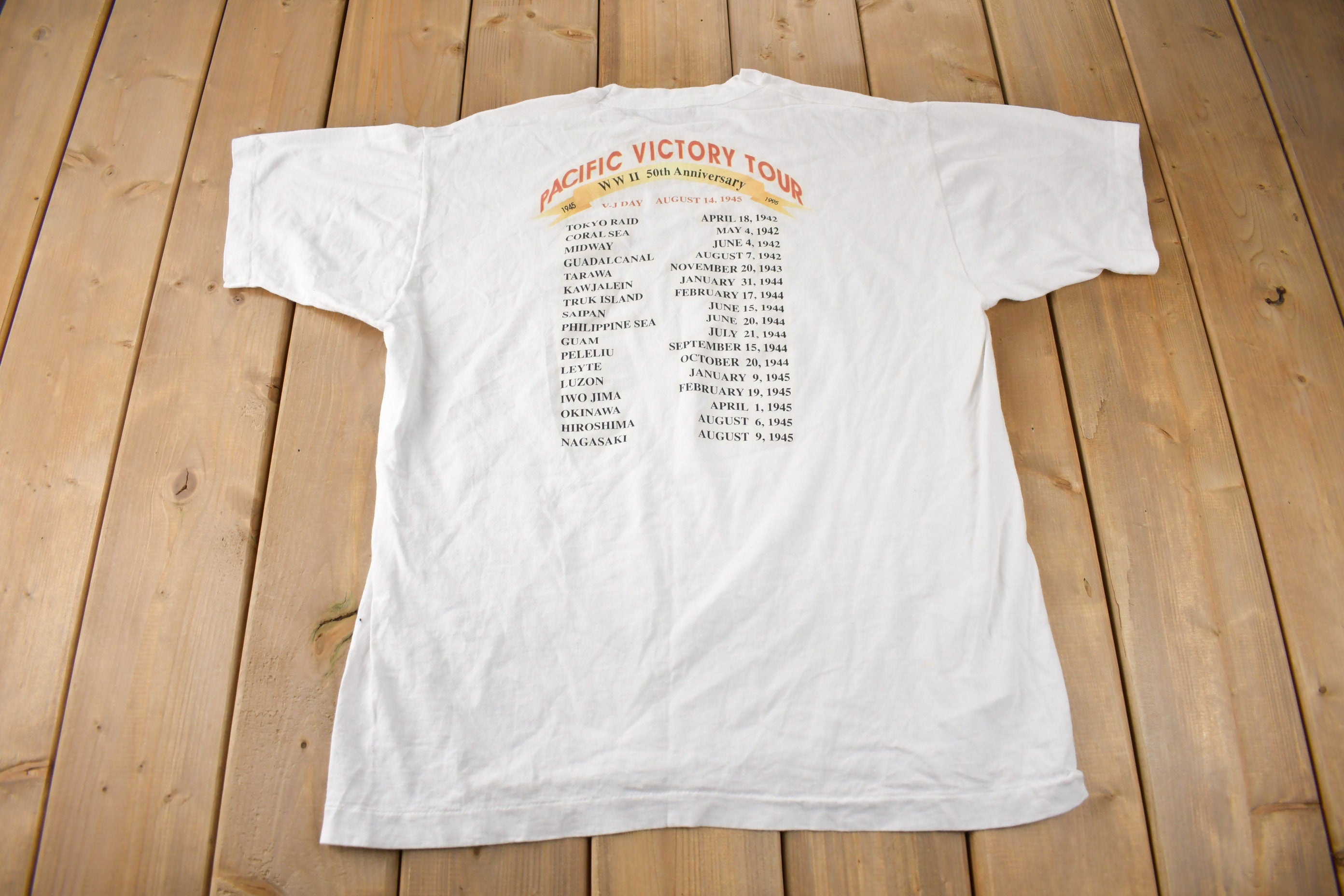 Vintage 1990s WWII Pacific Victory Tour Memorial Graphic T Shirt Made In USA