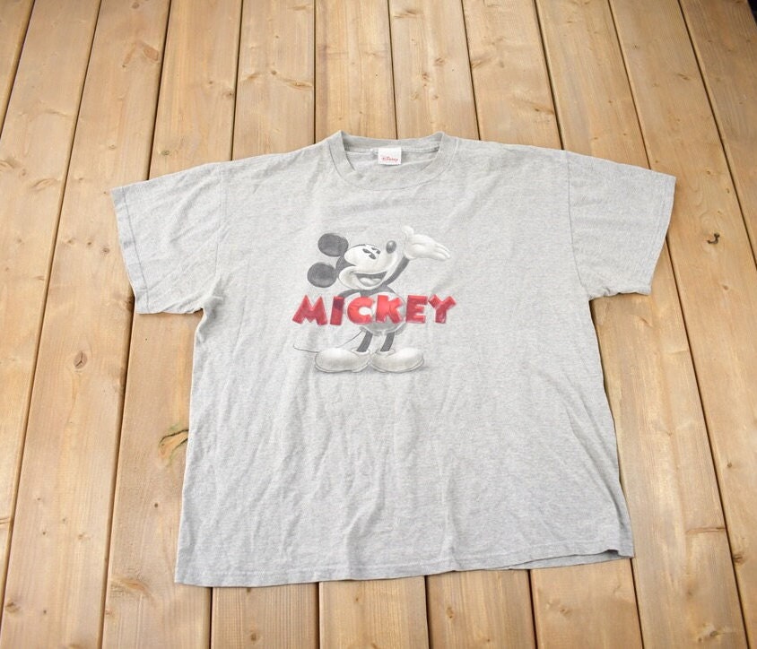 Vintage 1990s Disney Store Mickey Mouse Grey Graphic T-Shirt Size L