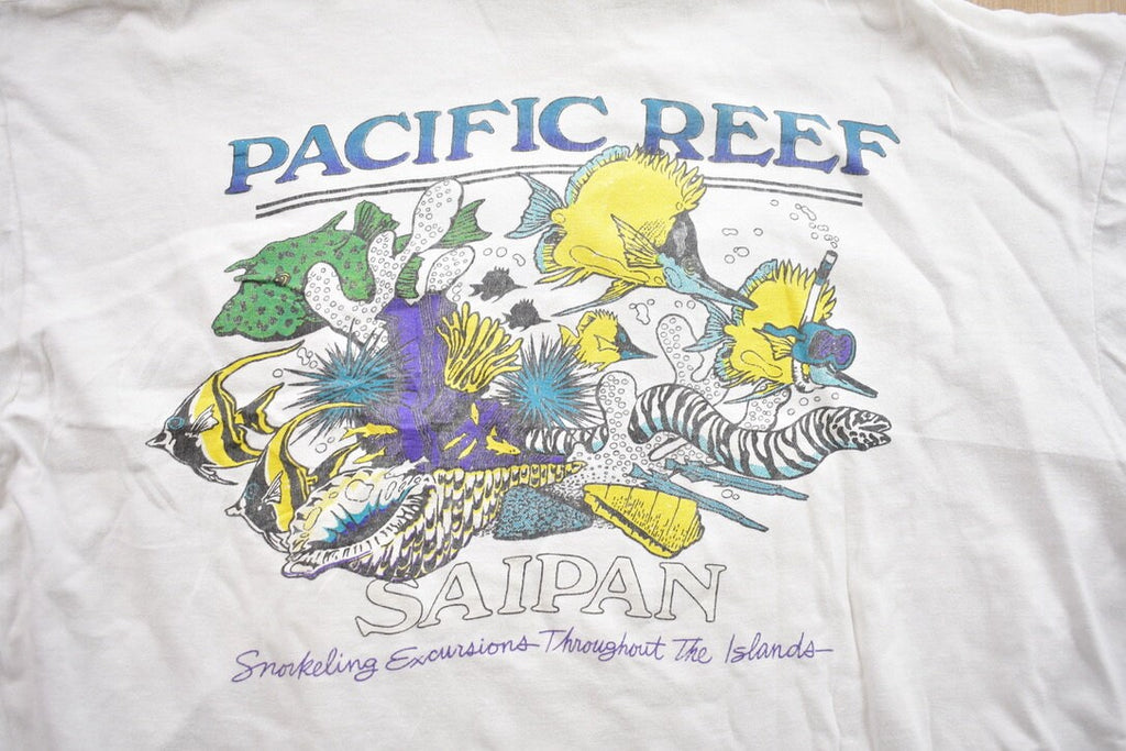 Vintage 1990s Pacific Reef Saipan Snorkeling Excursions Fish Theme Souvenir T Shirt