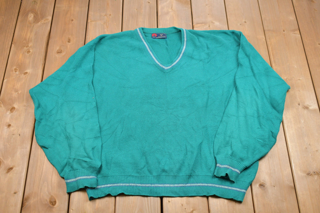 Vintage Isle of Cotton V-Neck Knitted Sweater