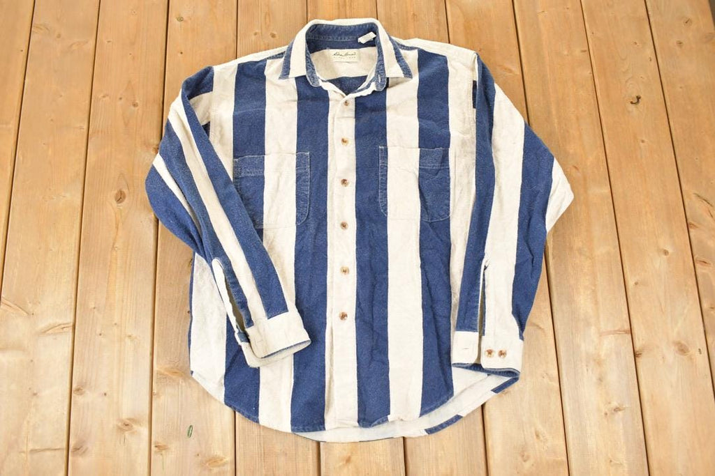 Vintage 1990s Eddie Bauer Vertical Stripe Western Style Button Up Shirt Men's Large