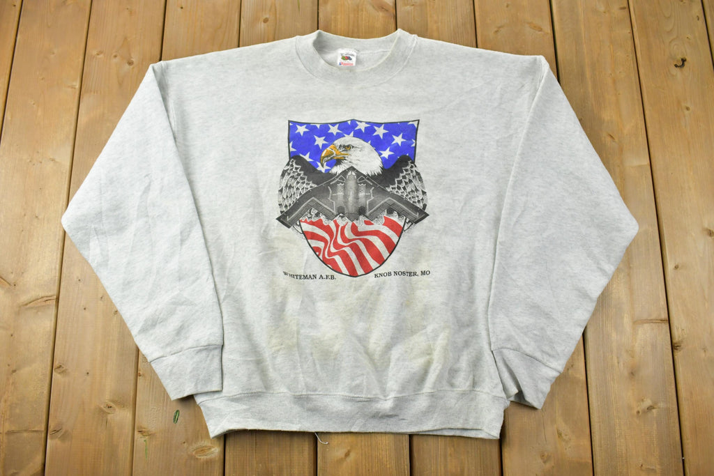 Vintage 1990s Stealth Bomber Knob Noster American Flag Crewneck Sweatshirt