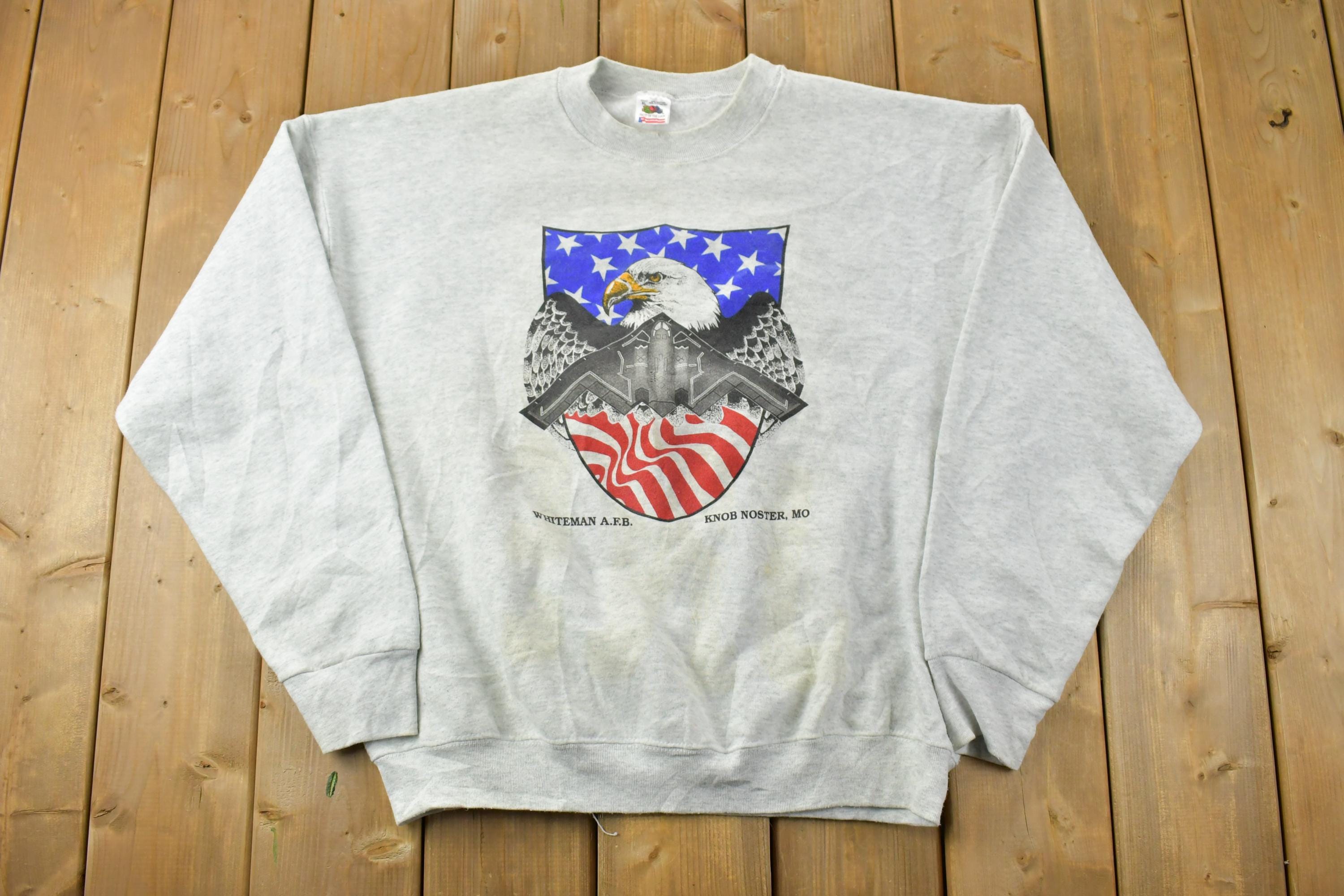 Vintage 1990s Stealth Bomber Knob Noster American Flag Crewneck Sweatshirt