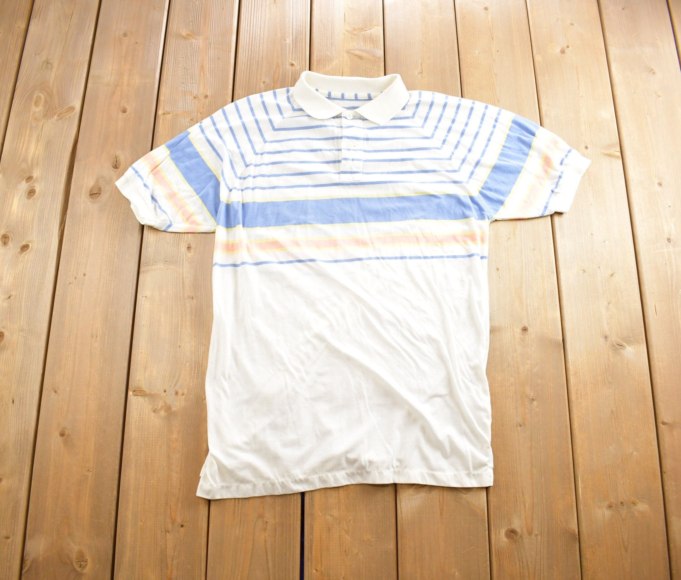 Vintage 1980s Blank Striped Button Up Golf Shirt