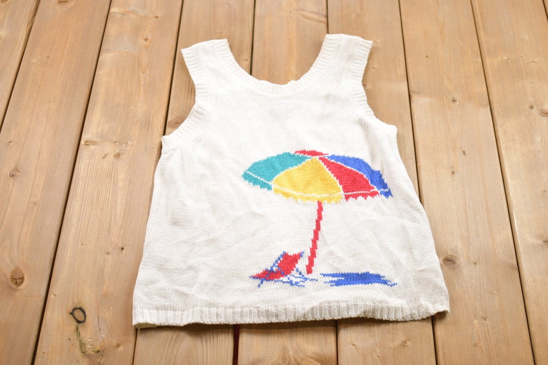 Vintage 1990s Beach Theme Knitted Sweater Vest