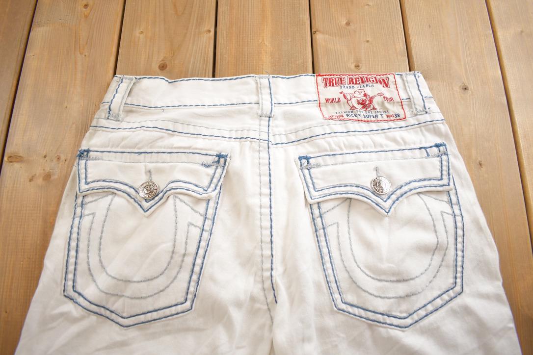 Vintage 2000s True Religion Embroidered White Denim Pants Size 38x30