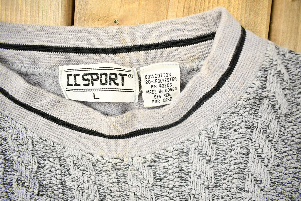 Vintage 1990s CC Sport 3D Cable Knit Grey Crewneck Sweater