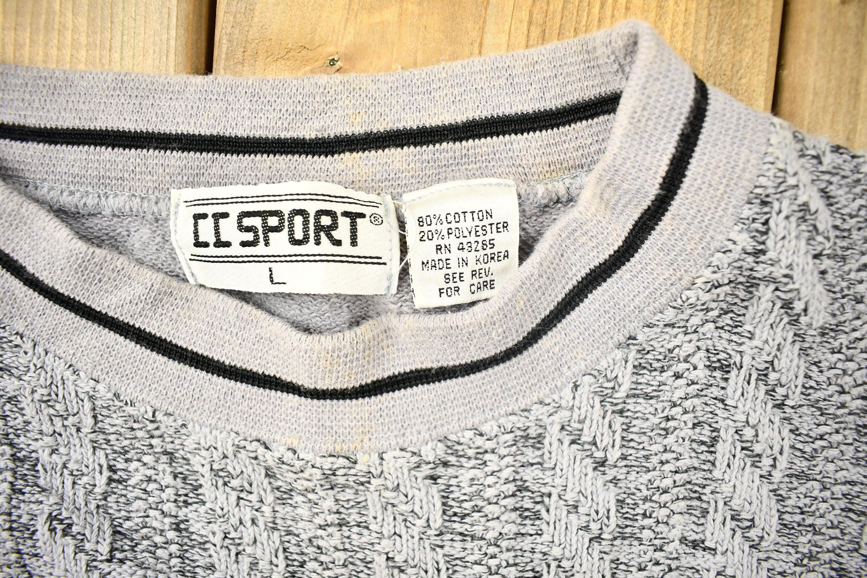 Vintage 1990s CC Sport 3D Cable Knit Grey Crewneck Sweater