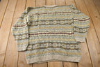 Vintage 1990s LL Bean Striped V Neck Knit Sweater Made In Ireland Size L