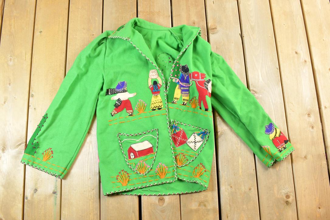 Vintage 1950's Vintage Red Felt Mexican Felt Souvenir Jacket