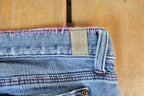 Vintage 1990s Switch USA Patched Denim Bell Bottoms Jeans Size 30 x 32