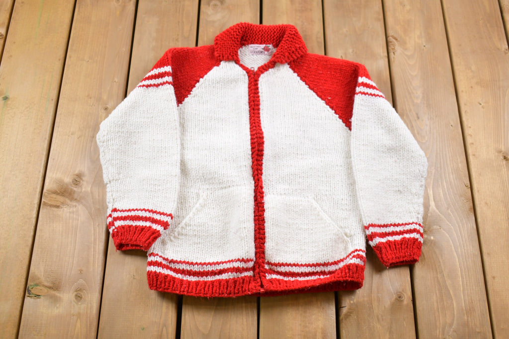 Vintage 1970s Kids Hockey Graphic Knitted Curling Sweater  Vintage 70s Crewneck  Pattern Sweater  Hand Knit  Pullover Sweatshirt