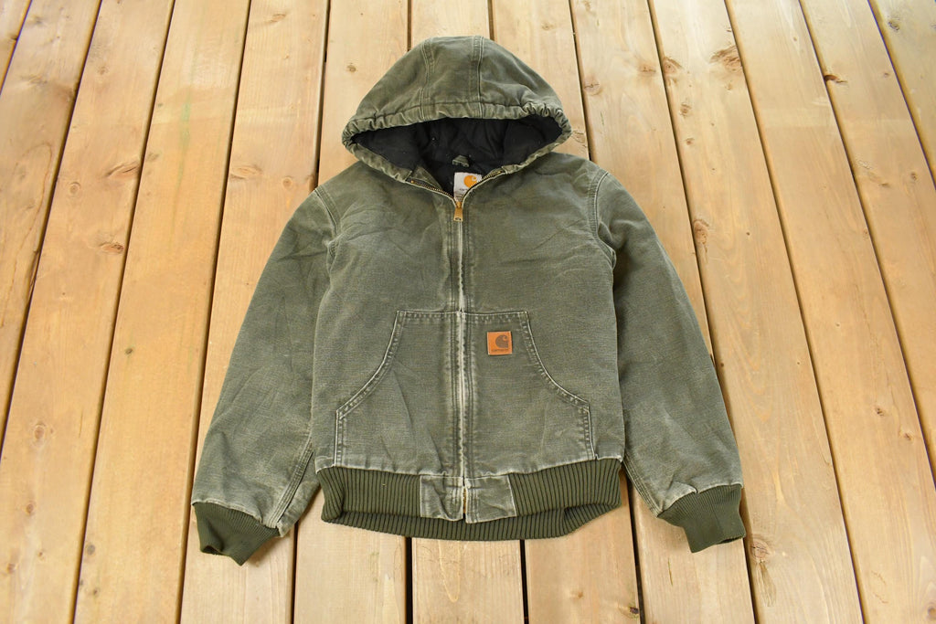 Vintage 1990s Carhartt Hooded Distressed Work Jacket Youth Large
