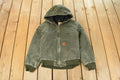 Vintage 1990s Carhartt Hooded Distressed Work Jacket Youth Large