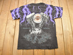 Vintage 1992 Harley Davidson Motorcycles Thunder & Lightning All Over Print T-Shirt