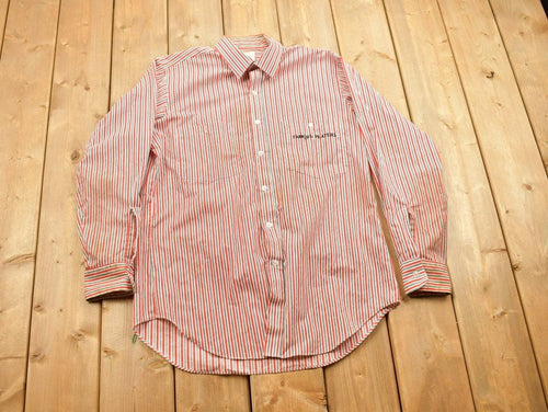 Vintage 1990s Famous Players Striped Button Up Shirt / 1990s Button Up / Vintage Dress Shirt / Striped Button Up / Discretion Button Up