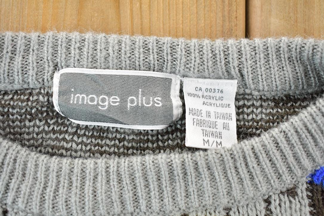 Vintage 1990s Image Plus Colorful Abstract Patterned Knit Crewneck Sweater  90s Crewneck  Boxy Fit  Size M