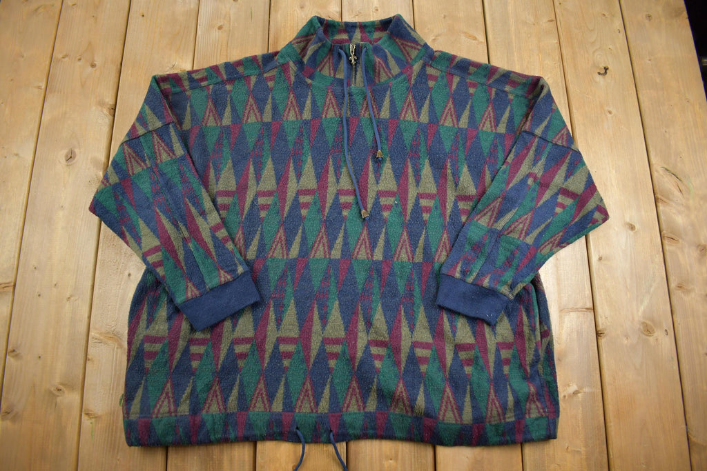 Vintage 1990s Venezia Quater Zip Pattern Fleece Sweater