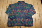 Vintage 1990s Venezia Quater Zip Pattern Fleece Sweater