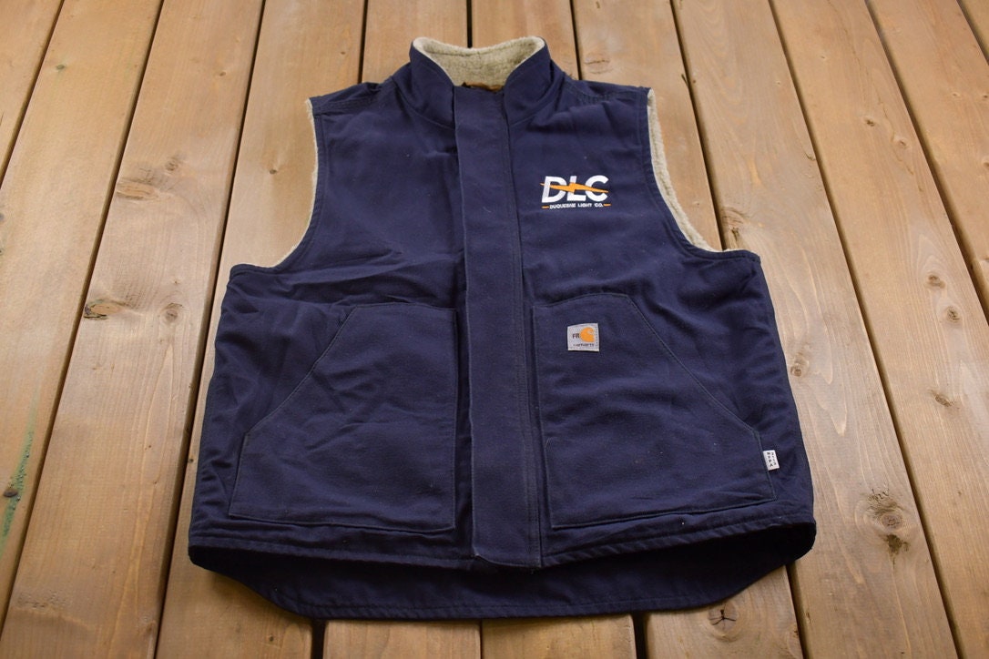 Vintage 1990s Carhartt Sherpa Lined Fire Resistant Embroiderd Work Vest