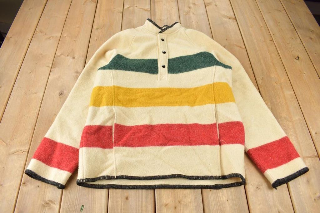 Vintage 1980s LANDS END 100% Wool Snap Button Sweater Made In USA Size Medium