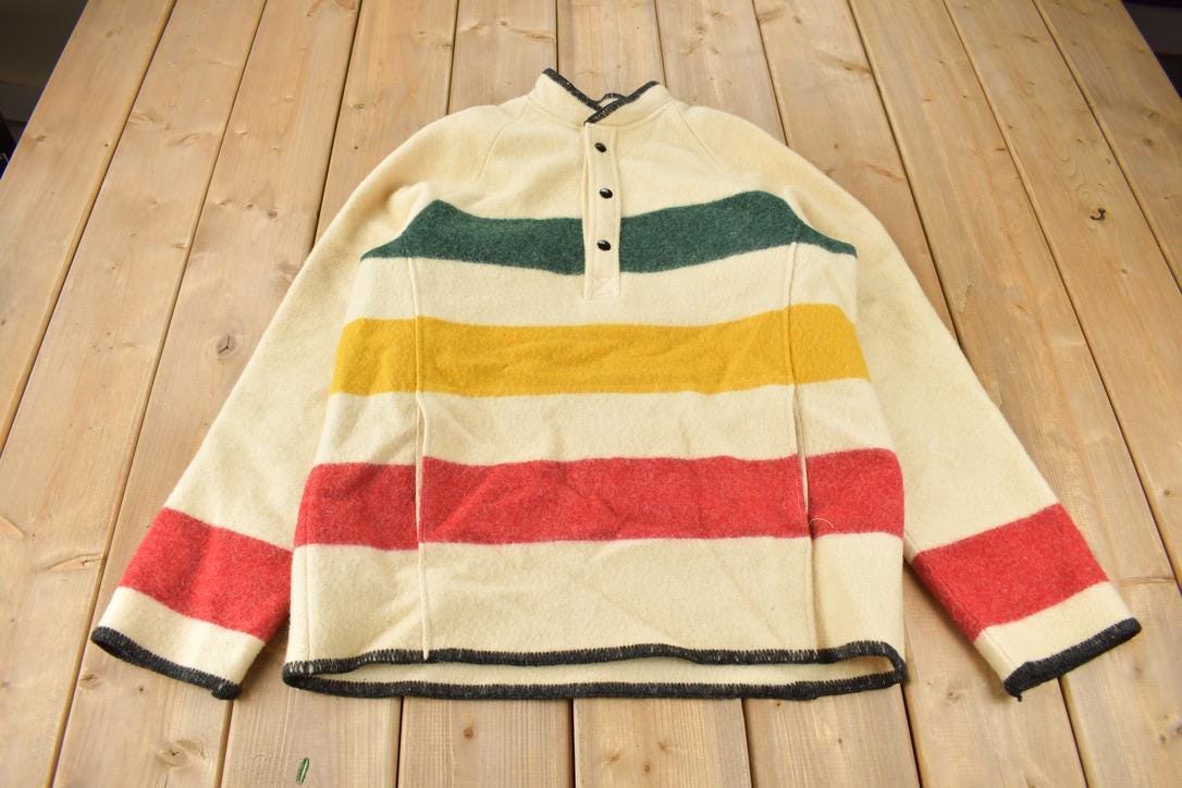Vintage 1980s LANDS END 100% Wool Snap Button Sweater Made In USA Size Medium