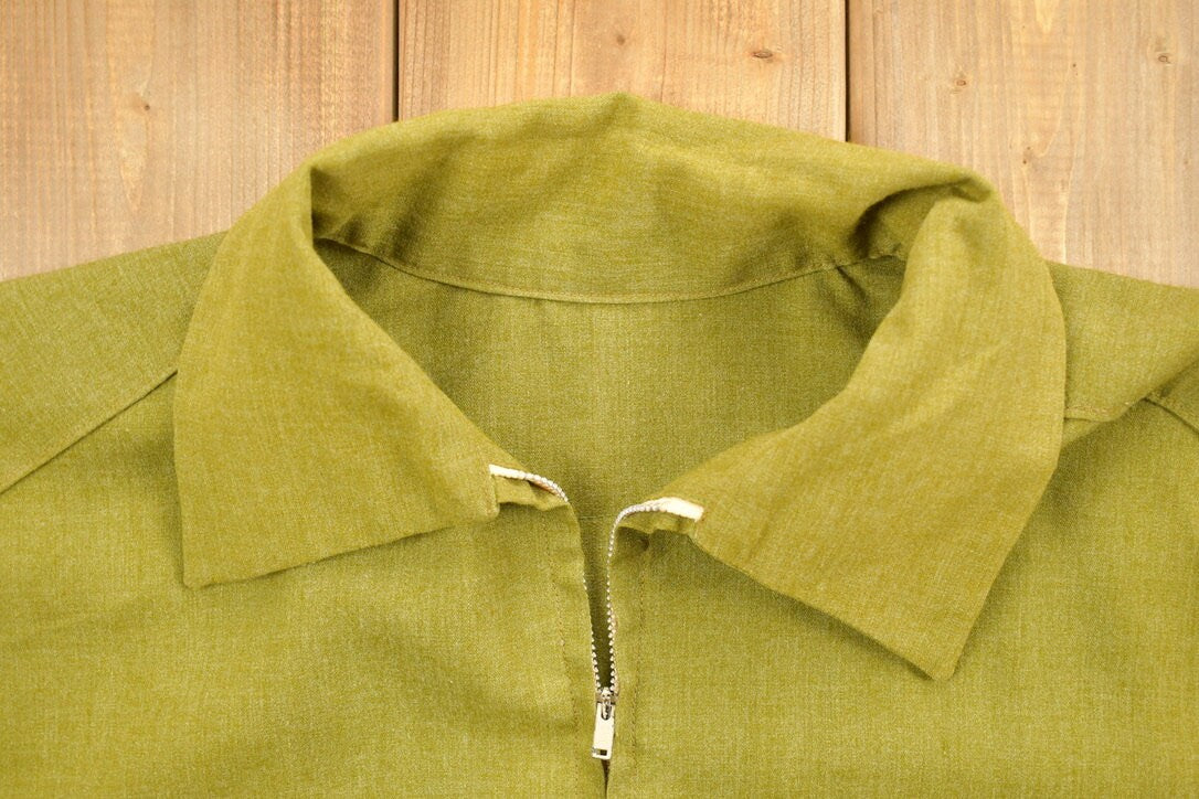 Vintage 1970s Green Zip Up Jacket / 70s Workwear / Vintage Workwear / Light Jacket / Full Zip Up / Collared Shirt / True Vintage