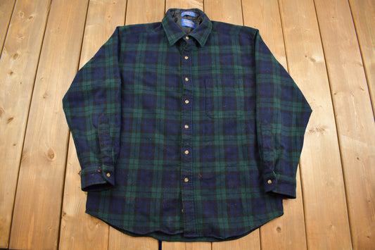 Vintage 1980s Pendleton Plaid Button Up Board Shirt / 100% Virgin Wool / Outdoor / Casual Wear / Made In USA / Flannel / Size L