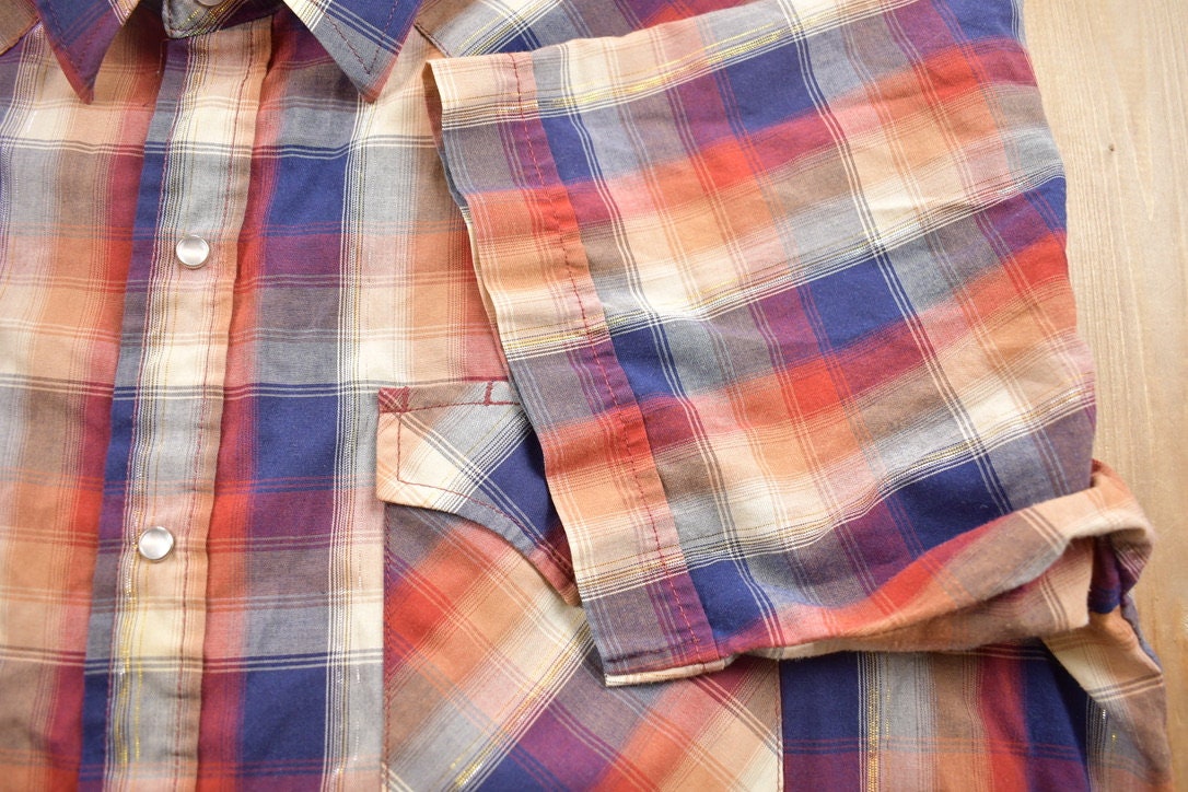 Vintage 1990s Ely Cattleman Shiny Double Pocket Plaid Button Up Shirt
