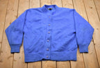 Vintage 1990s Blank Blue Wool Cardigan Sweater