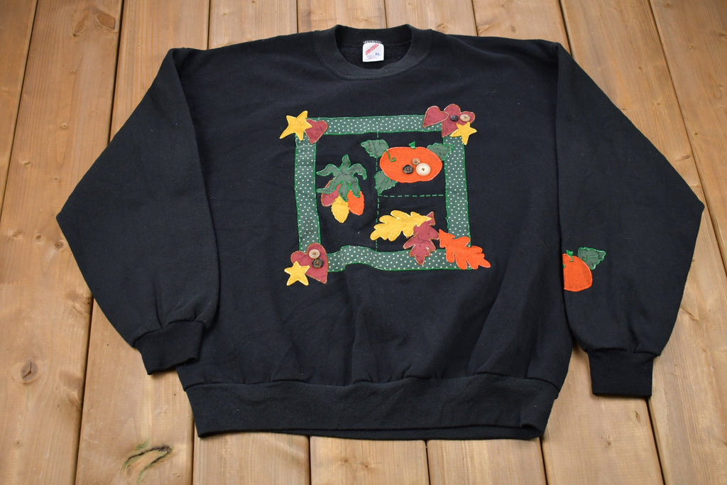 Vintage 1990s Fall Pumpkin Made In USA Autumn Crewneck Sweatshirt