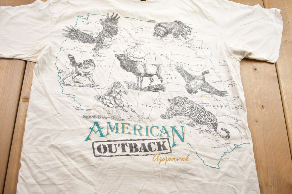 Vintage 1990s American Outback Apparel USA Map Animals Graphic T-Shirt