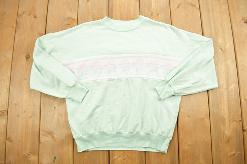 Vintage 1990s Cute Floral Theme Crewneck Sweater / 90s Crewneck / Grandma Sweater / Streetwear / 90s Angie Strauss / Floral Theme