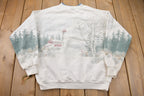 Vintage 1990s Winter Lighthouse All Over Print Crewneck Sweatshirt