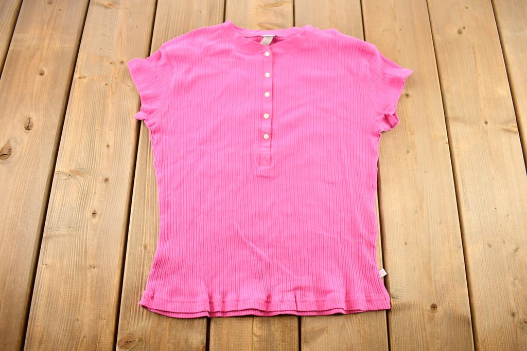 Vintage 2000s Hot Pink Ribbed Henley Tube Top