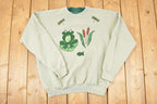 Vintage 1990s Cute Frog Embroidered Double Collar Crew Neck Sweatshirt Men's L
