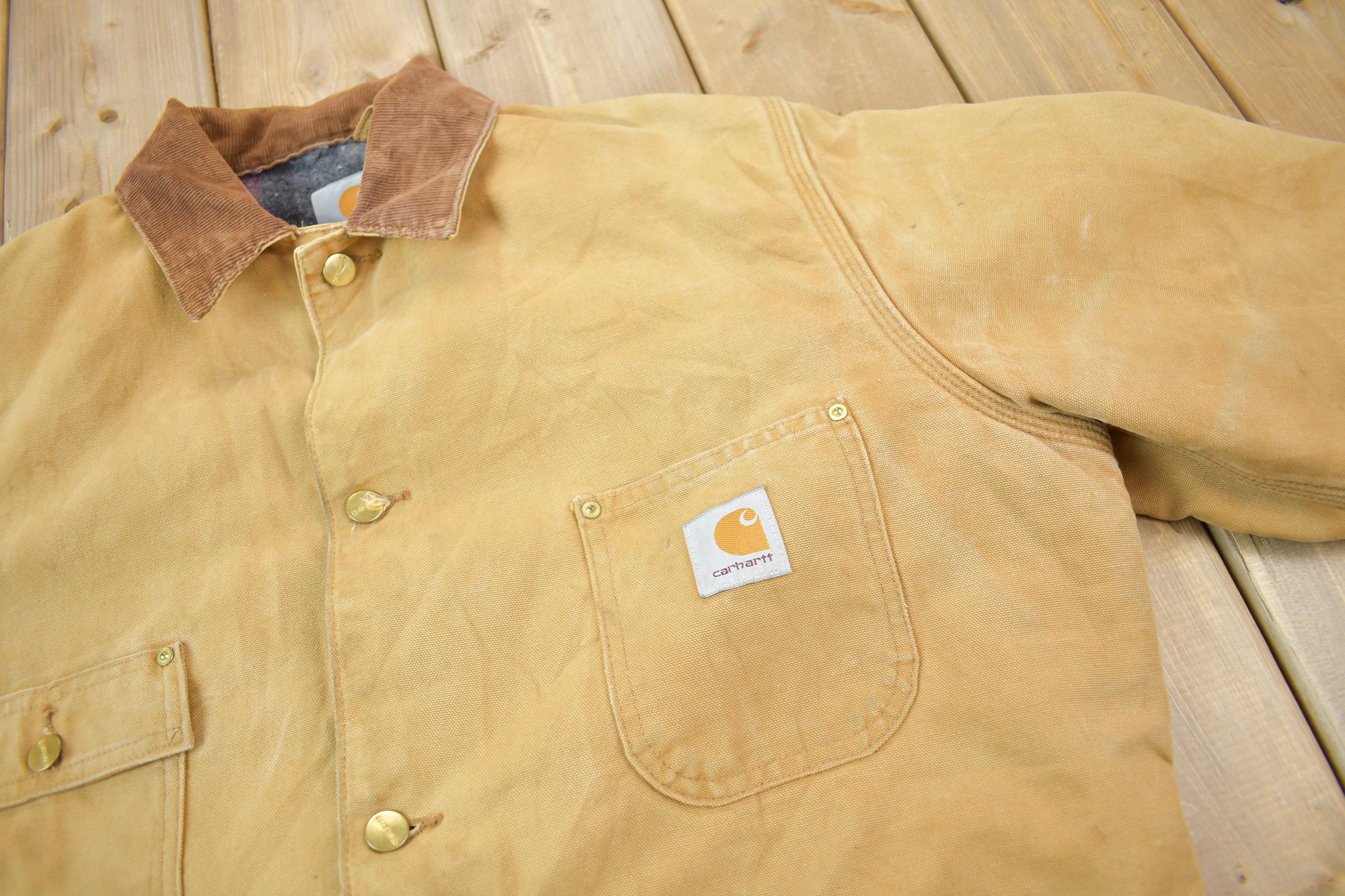 Vintage 1990s Carhartt Blanket Lined Button up Chore Coat Made In USA Size 44 Tall