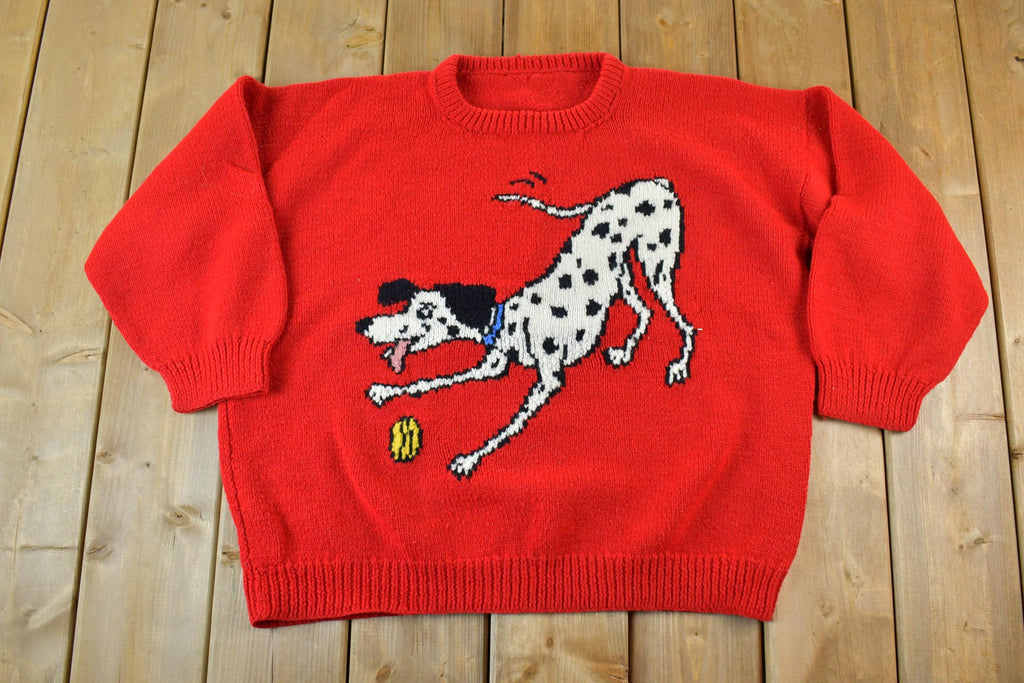 Vintage 1980s Knit Dalmatian Cartoon Crewneck Sweater